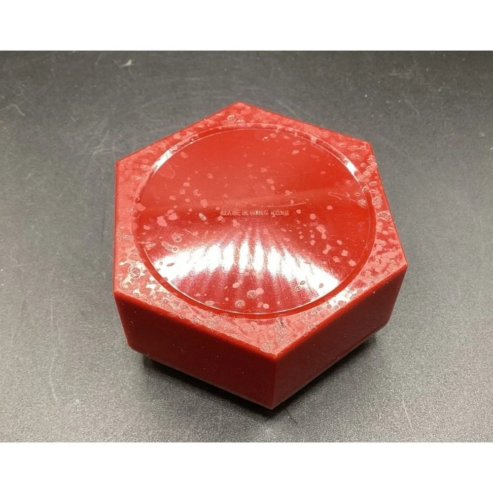 Trinket Box Red Plastic Hexagonal Lidded 3